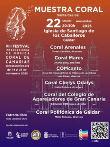 El sábado 22 de noviembre de 2025, la Iglesia de Santiago de los Caballeros en Gáldar será el escenario de una nueva Muestra Coral Santa Cecilia, dentro de la VIII edición del Festival Internacional de Música Coral de Canarias. El evento comenzará a las 20:30 horas y ofrecerá entrada libre hasta completar aforo, permitiendo el acceso gratuito a todos los amantes de la música coral.