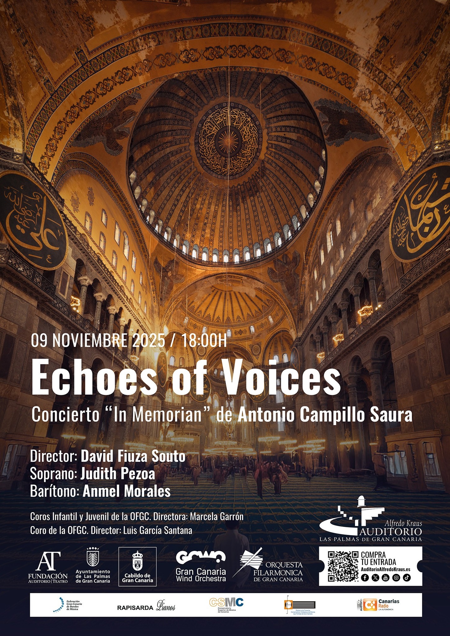 El programa, bajo la batuta del director David Fiuza Souto, contará con la destacada participación de solistas como la soprano Judith Pezoa y el barítono Anmel Morales, pero serán los coros quienes aportarán la riqueza coral al evento. La combinación del Coro Infantil y Juvenil de la Orquesta Filarmónica de Gran Canaria, dirigido por Marcela Garrón, junto al Coro de la OFGC, con Luis García Santana al frente, garantiza un mosaico de voces que hará vibrar al público asistente.