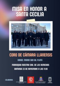 La música sacra será protagonista en Los Llanos de Aridane este domingo 23 de noviembre, con la celebración de una misa especial en honor a Santa Cecilia, patrona de los músicos. La ceremonia contará con la participación destacada del Coro de Cámara Llanensis, dirigido por Mario San Gil Plata, en la Parroquia Nuestra Señora de Los Remedios a partir de las 11:00 horas.