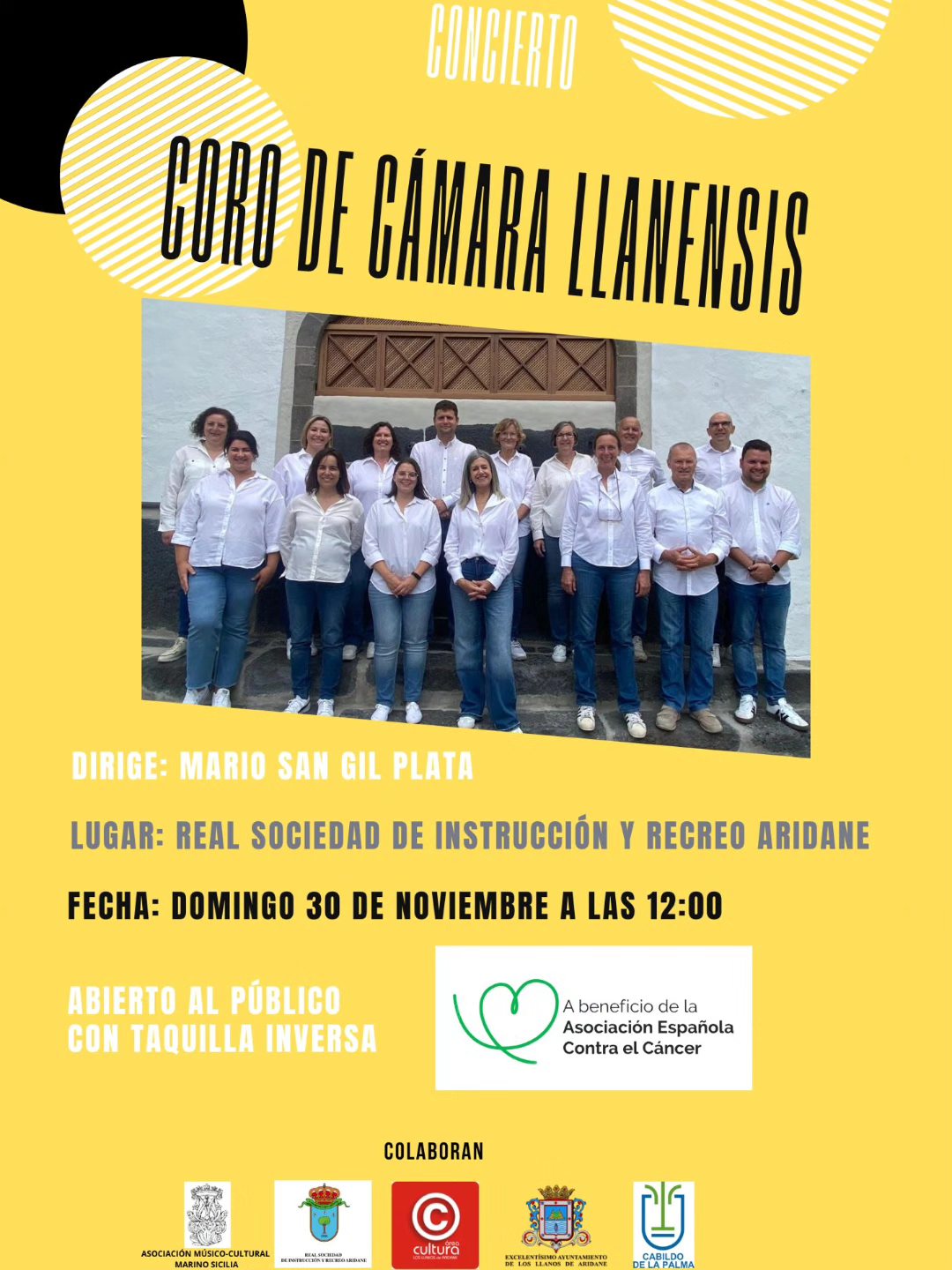 Coro de Cámara Llanensis ofrece concierto solidario en Los Llanos a beneficio de la lucha contra el cáncer
