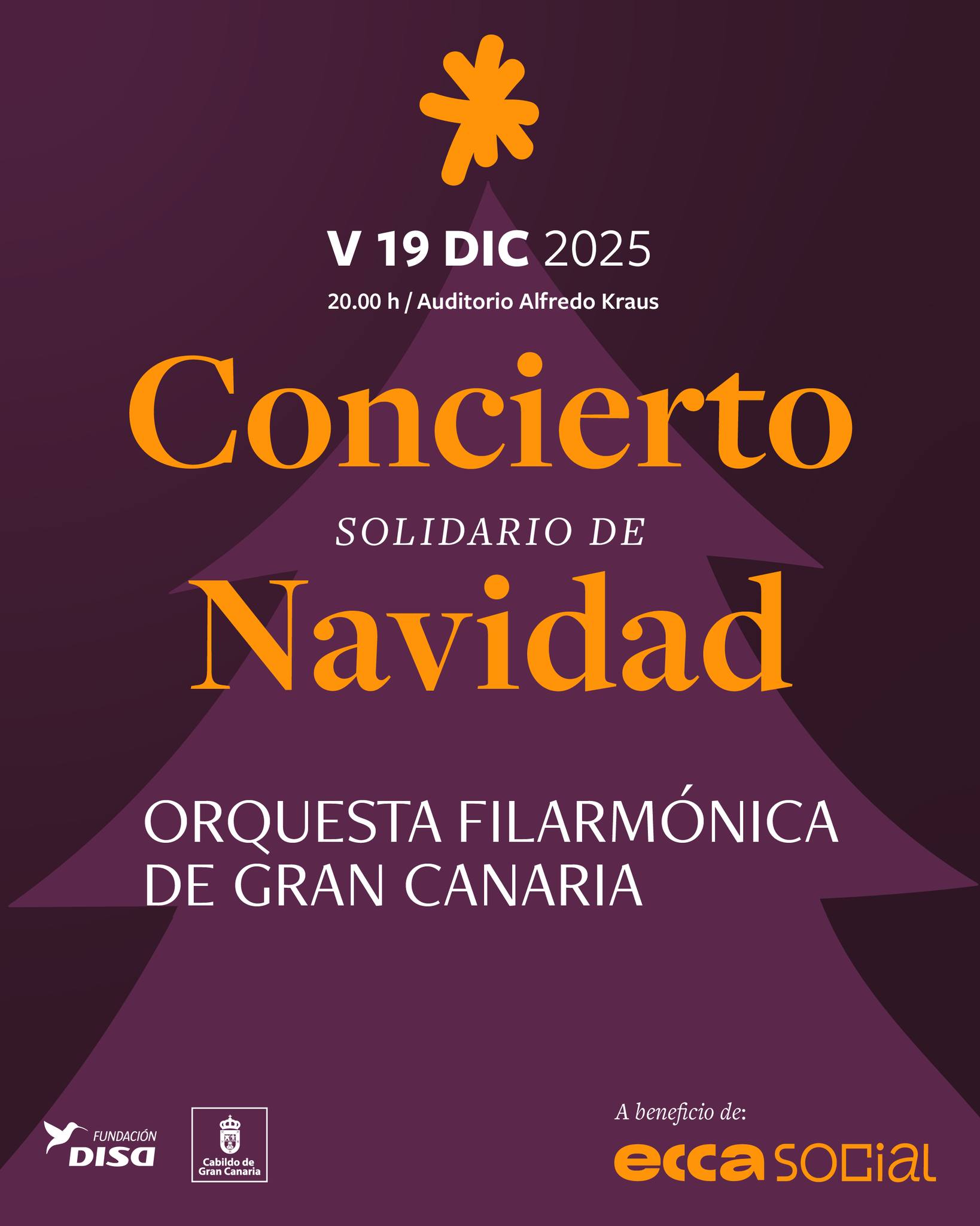 La Orquesta Filarmónica de Gran Canaria celebrará el viernes 19 de diciembre de 2025, a las 20:00 horas, su tradicional Concierto Solidario de Navidad en el Auditorio Alfredo Kraus, con la destacada participación del Coro de la OFGC y de los Coros Juvenil e Infantil de la Fundación OFGC. Toda la recaudación se destinará íntegramente a la Fundación ECCA Social y, en concreto, a su programa “Hospitalidad en Canarias”, dedicado a la acogida e integración de personas migrantes en situación de especial vulnerabilidad.