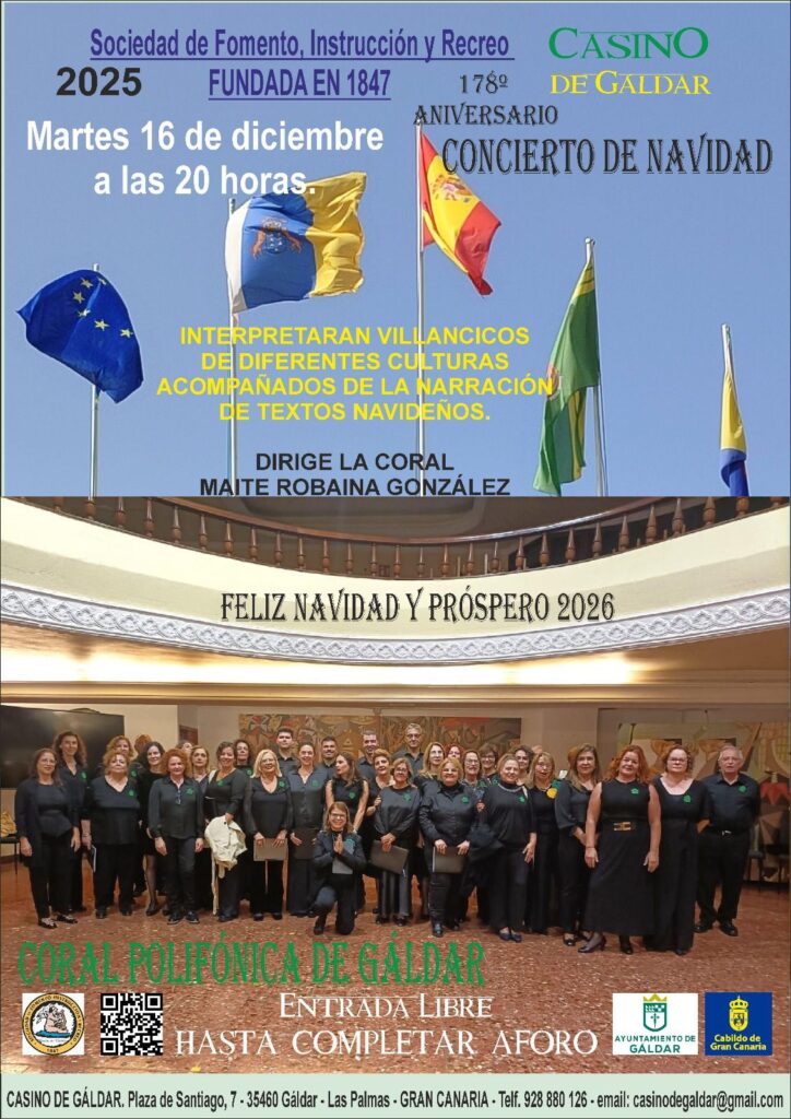 La Coral Polifónica de Gáldar celebra el Concierto de Navidad