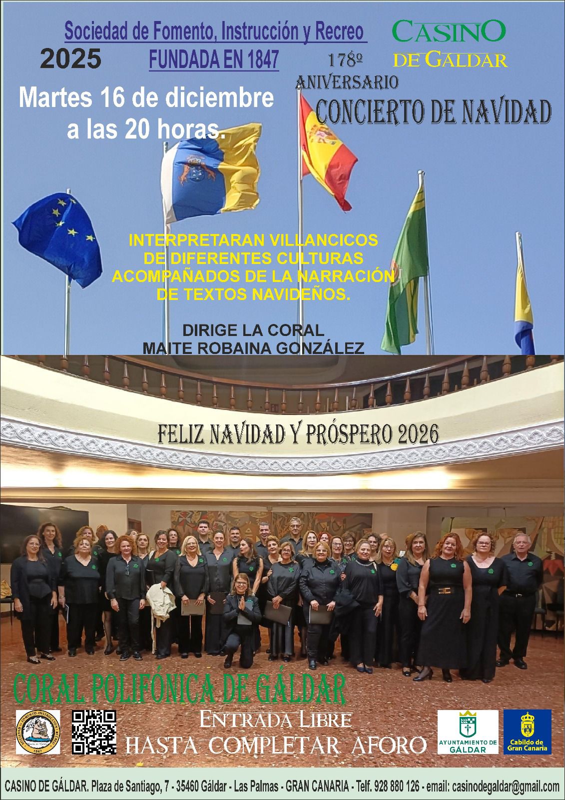 La Coral Polifónica de Gáldar celebra el Concierto de Navidad