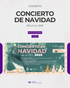 El Paraninfo de la Universidad de La Laguna acogerá el próximo jueves 18 de diciembre, a las 20:30 horas, el Concierto de Navidad de la ULL 2025, una cita musical que este año tendrá un marcado carácter solidario. Todo lo recaudado con la venta de entradas y las donaciones se destinará íntegramente a AMATE, la asociación que apoya a mujeres tinerfeñas con cáncer de mama, contribuyendo a financiar servicios de psicología, fisioterapia, apoyo social, nutrición y oncología, así como espacios de acompañamiento y bienestar para las afectadas y sus familias.