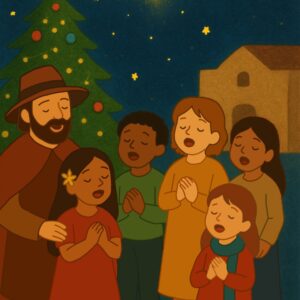 Un peregrino se encuentra con niños y niñas de varios continentes hasta llegar a Canarias. Villancicos del mundo en lengua mahori, zulú, español, inglés, alemán y francés. Con la colaboración del Grupo Folclórico Tabaiba.