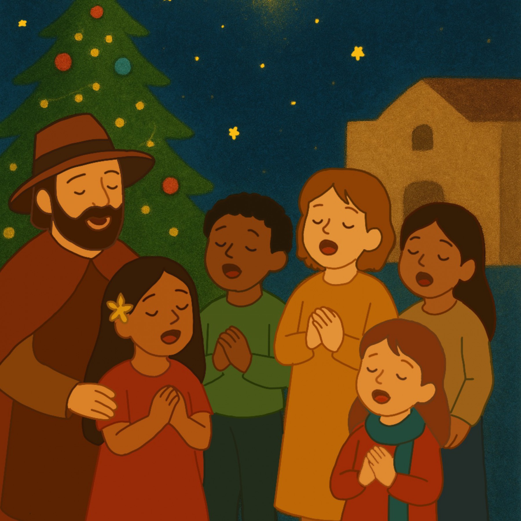 Un peregrino se encuentra con niños y niñas de varios continentes hasta llegar a Canarias. Villancicos del mundo en lengua mahori, zulú, español, inglés, alemán y francés. Con la colaboración del Grupo Folclórico Tabaiba.