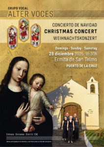 El grupo vocal Alter Voces celebrará su Concierto de Navidad el domingo 28 de diciembre de 2025, a las 18:30 horas, en la ermita de San Telmo, en el Puerto de la Cruz. Bajo el lema “Christmas Concert – Weihnachtskonzert”, la formación propondrá un viaje musical por diferentes tradiciones europeas, con un programa pensado para el público local y para los numerosos visitantes internacionales que pasan estas fechas en la ciudad turística.