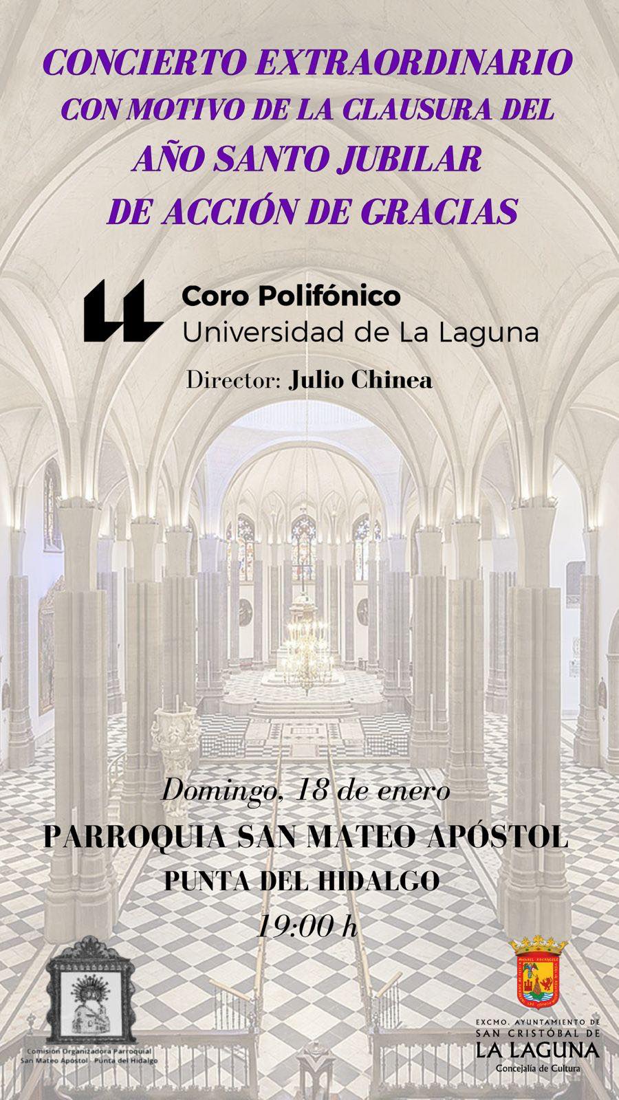 El Coro Polifónico de la ULL ofrece un concierto extraordinario de clausura del Año Santo Jubilar en San Mateo Apóstol