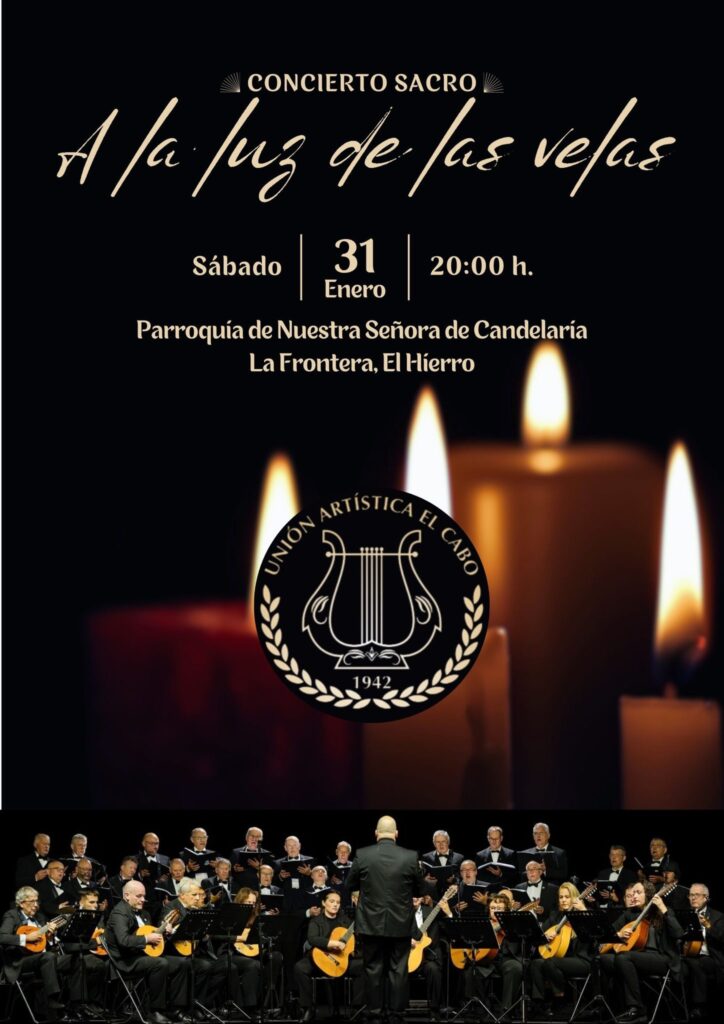 La Unión Artística El Cabo en El Hierro para ofrecer 𝙚𝙡 𝙘𝙤𝙣𝙘𝙞𝙚𝙧𝙩𝙤 𝙨𝙖𝙘𝙧𝙤 “𝘼 𝙡𝙖 𝙡𝙪𝙯 𝙙𝙚 𝙡𝙖𝙨 𝙫𝙚𝙡𝙖𝙨”