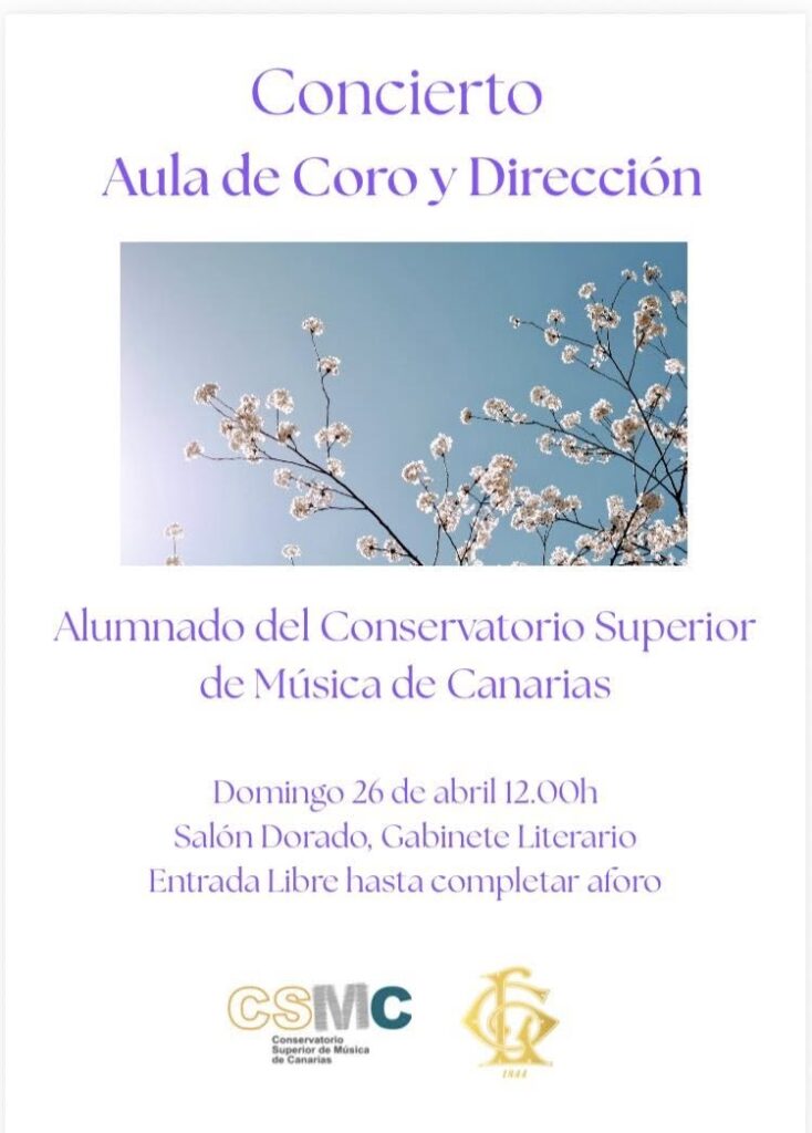 Un recorrido por música vocal e instrumental con la magnifica obra de Laura Vega es la propuesta del Aula de Coro y Dirección del Conservatorio Superior de Música de Canarias de este próximo domingo en el Gabinete Literario de Las Palmas de Gran Canaria a las 12:00h con entrada libre.