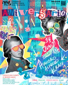 La Orquesta Comunitaria de Gran Canaria Presenta ANIVER5ARIO, un concierto excepcional con el que celebra su quinto aniversario. Este evento conmemora un lustro de dedicación a la música, marcado por el crecimiento artístico y el fortalecimiento de los lazos comunitarios en torno a la música