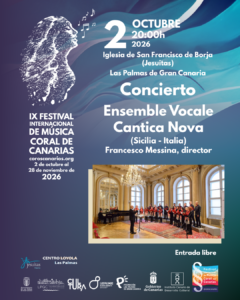 El Ensemble Vocale Cantica Nova, dirigido por Francesco Messina, ofrecerá un concierto el 2 de octubre en la iglesia de San Francisco de Borja de Las Palmas de Gran Canaria, con entrada libre