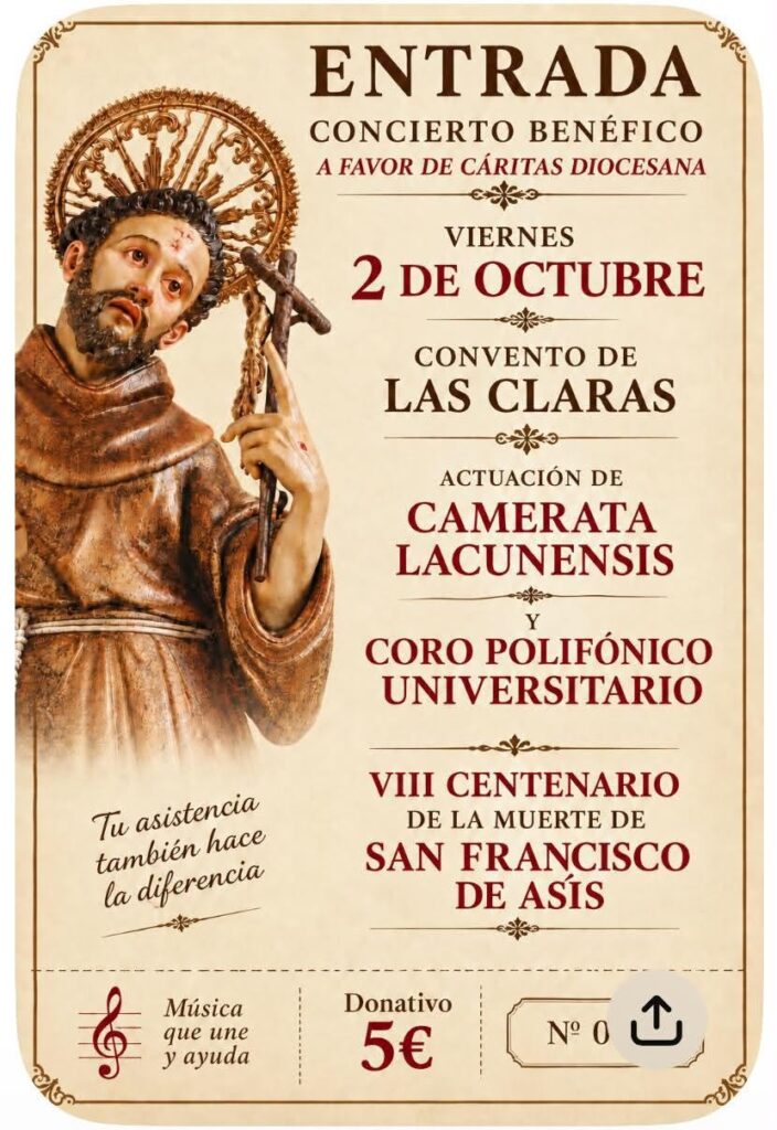 Camerata Lacunensis y el Coro Polifónico Universitario ofrecen un concierto benéfico a favor de Cáritas Diocesana