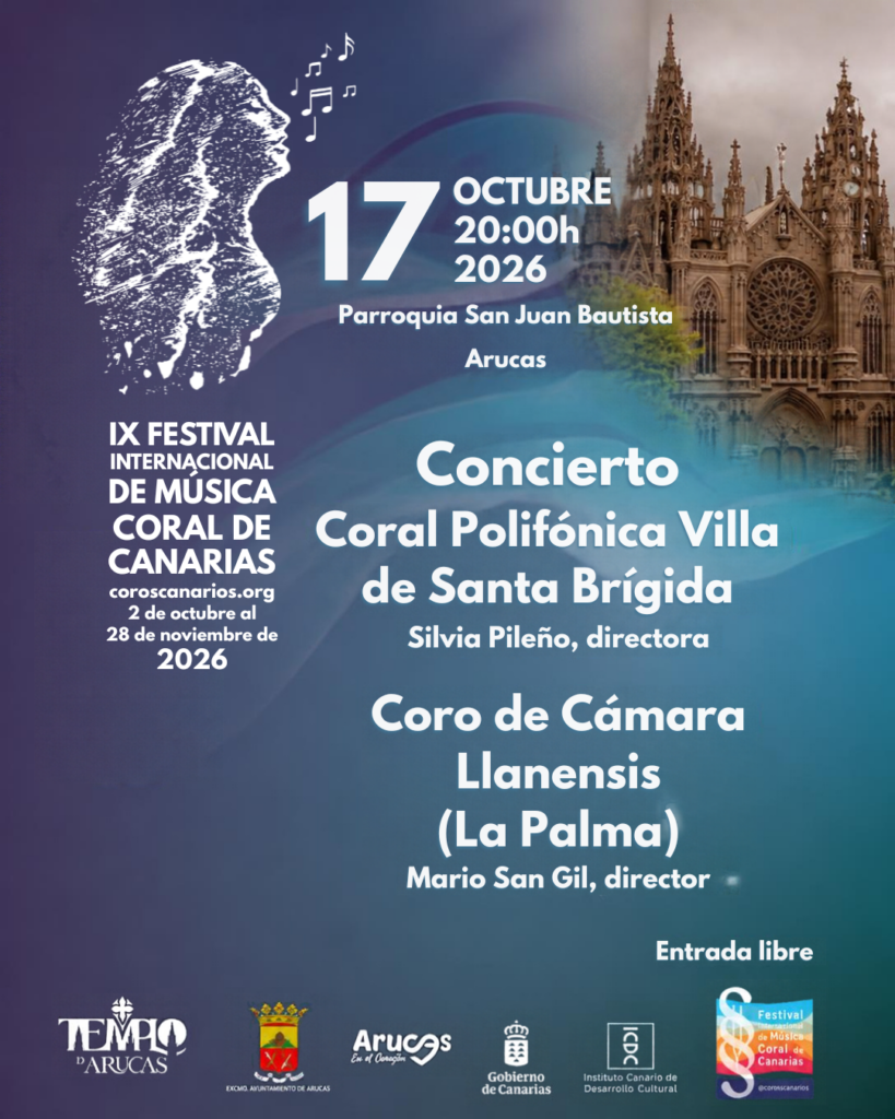 La música coral llega a Arucas con un concierto del IX Festival Internacional de Canarias